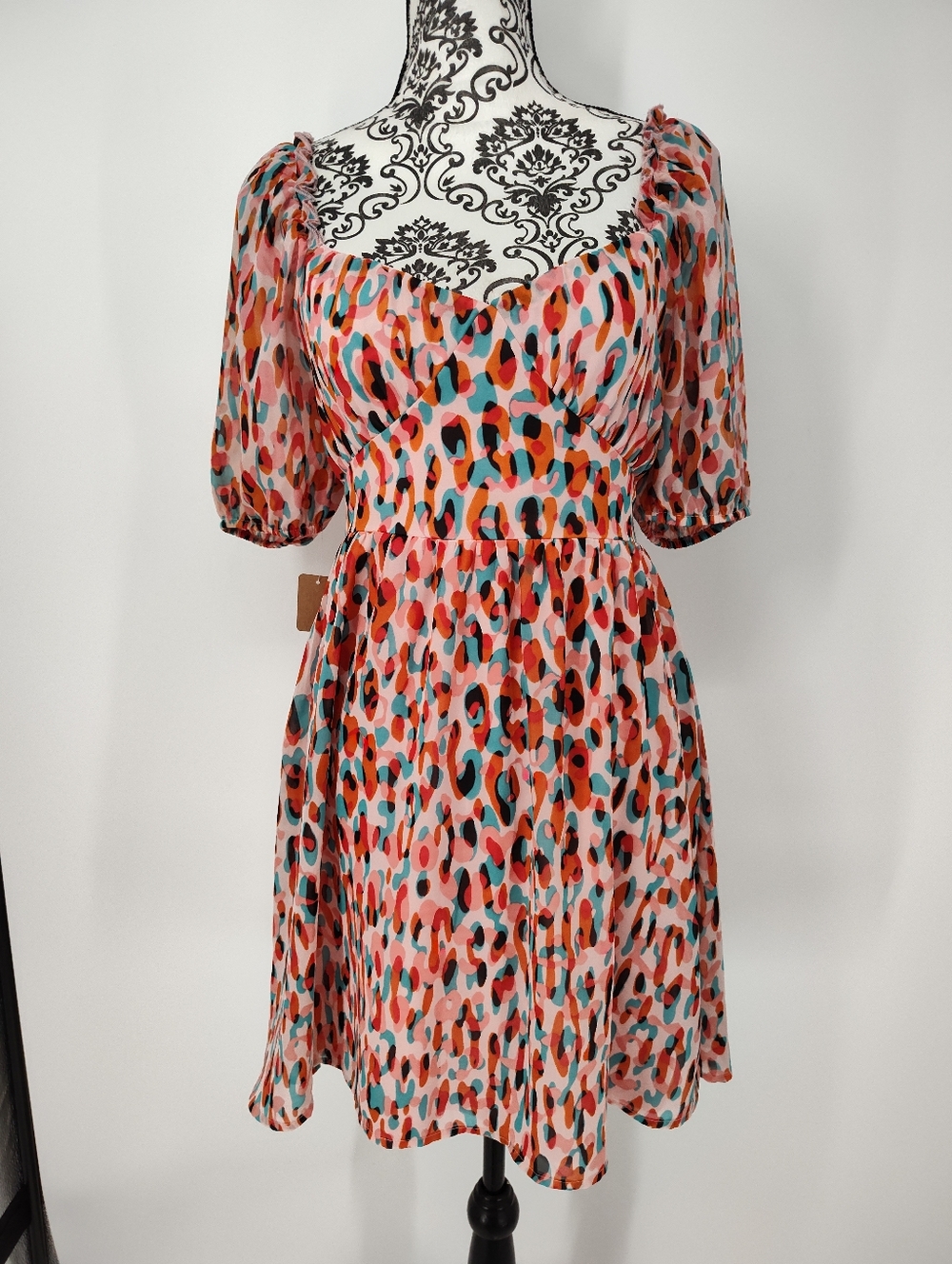 Jessica Simpson Pink Multicolor Abstract Spot Smocked Mini Dress Women's Small